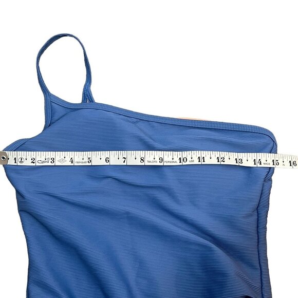 J. Crew One Strap Ribbed One Piece Swimsuit Size 4 Blue One Shoulder Beach - Picture 7 of 11